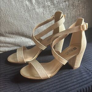 BAMBOO Gold Strappy Block Heels